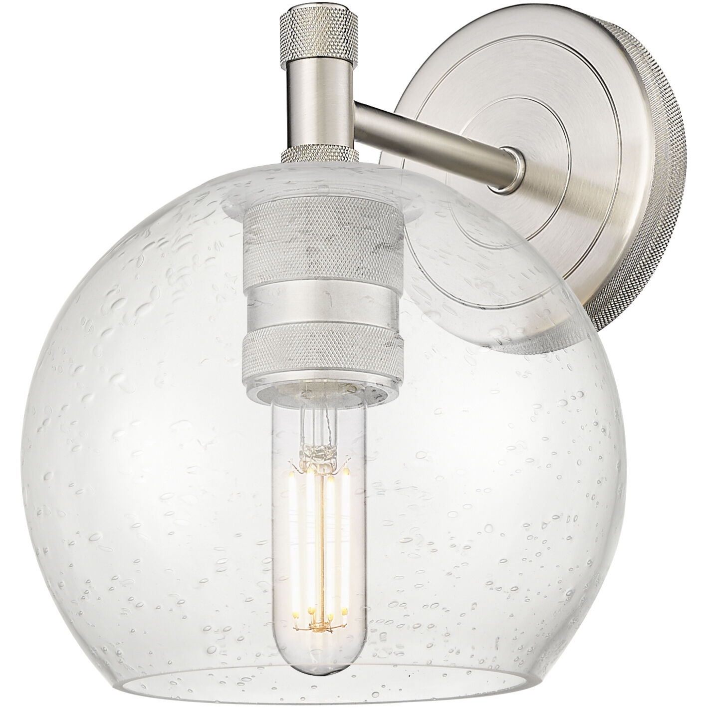 Crown Point Sconce Wall Light in Satin Nickel, Seedy Glass