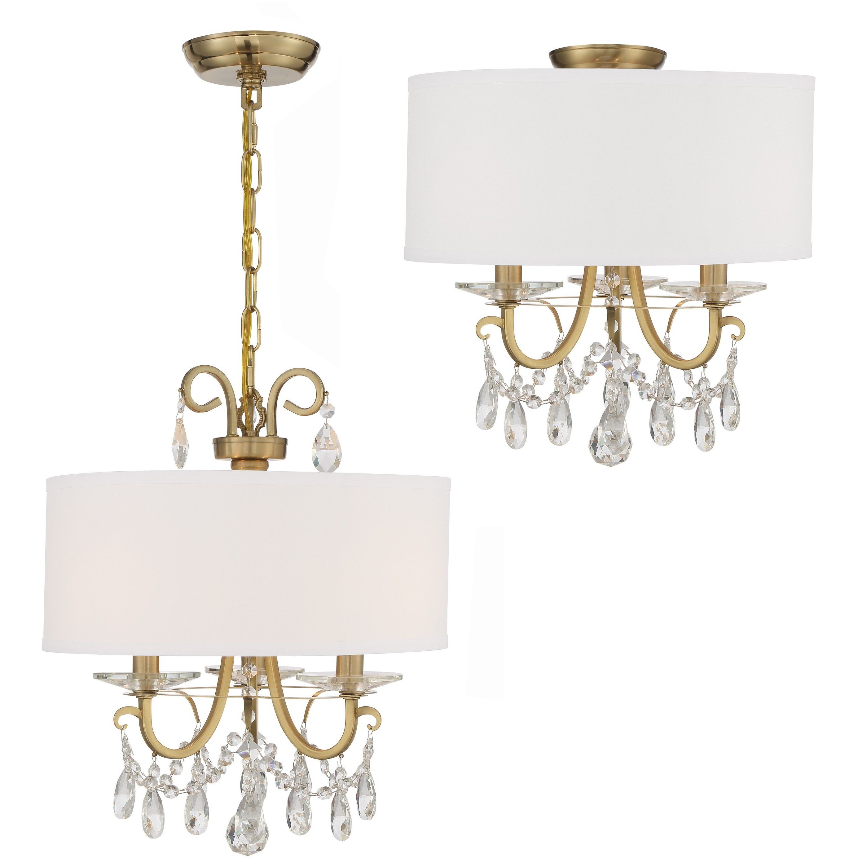 Othello 3 Light 14 inch Vibrant Gold Semi Flush Ceiling Light