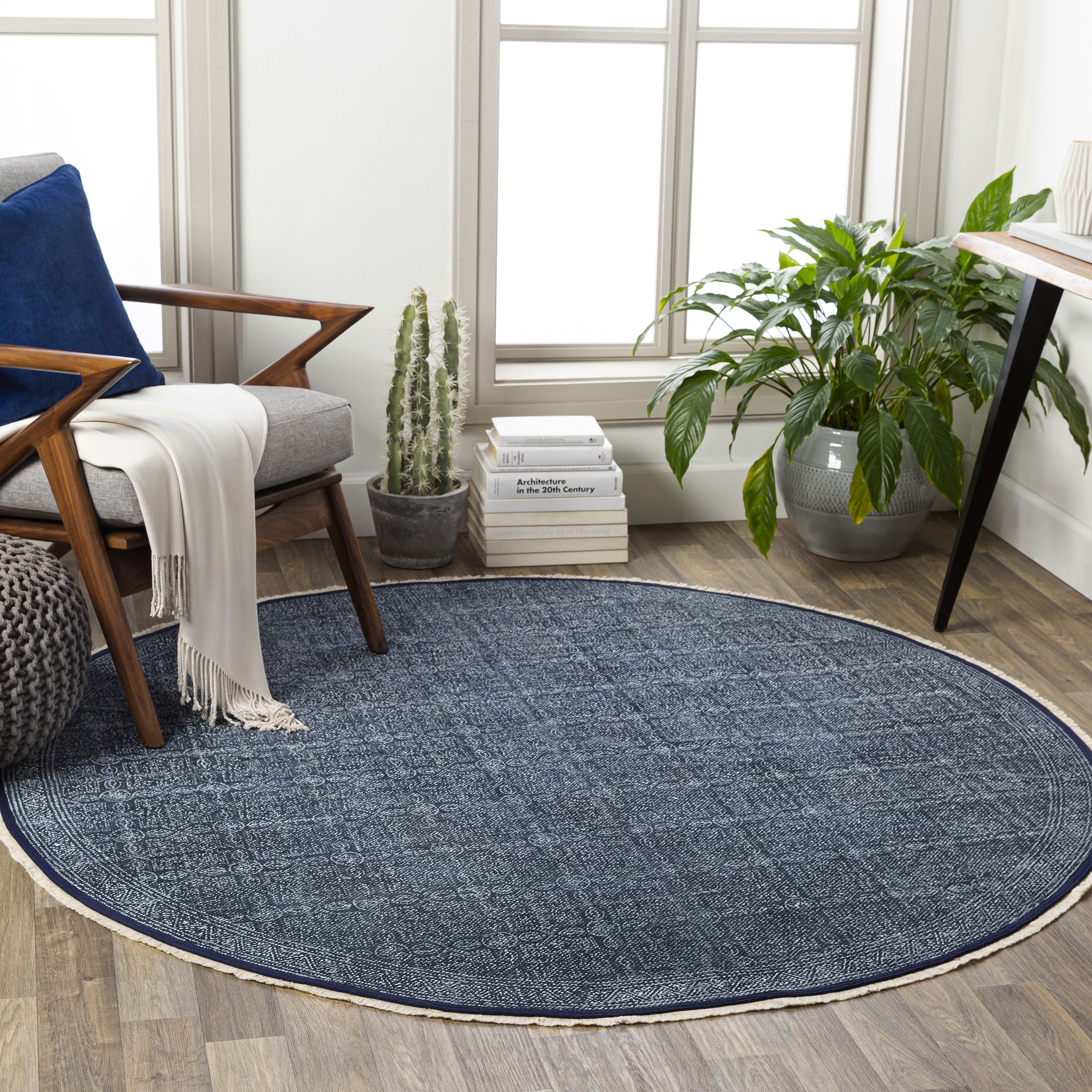 Rajasthan 96 X 96 inch Ink Blue Rug in 8 Ft Round, Round