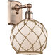 Ballston Farmhouse Rope LED 8 inch Antique Copper Sconce Wall Light in White Glass with Brown Rope, Ballston