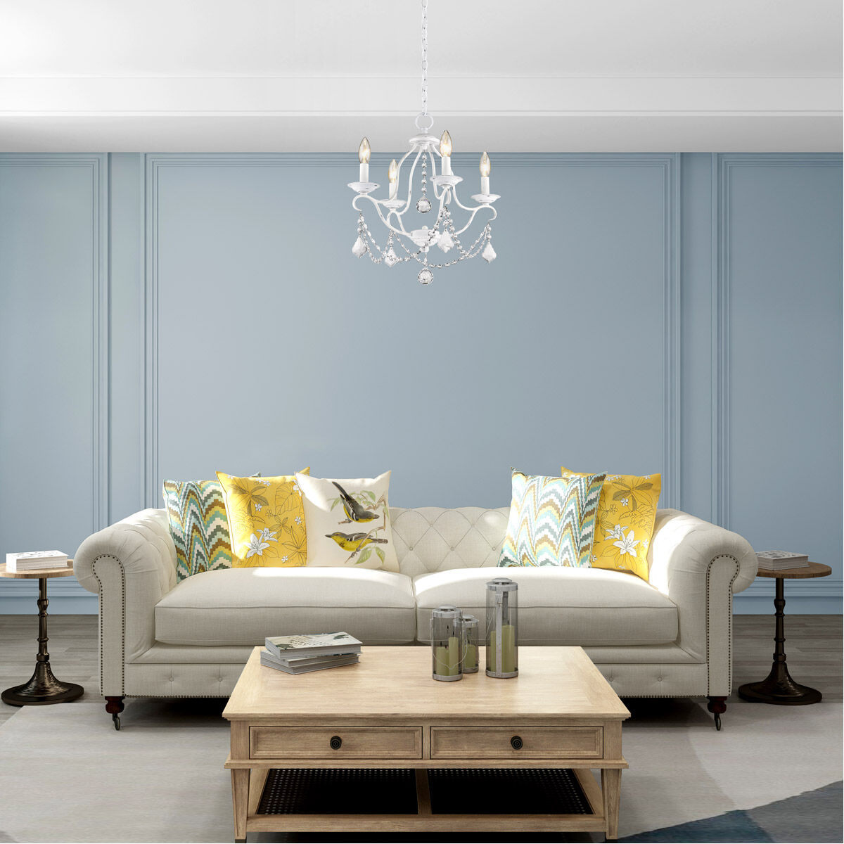 Chesterfield 4 Light 18 inch Antique White Mini Chandelier Ceiling Light