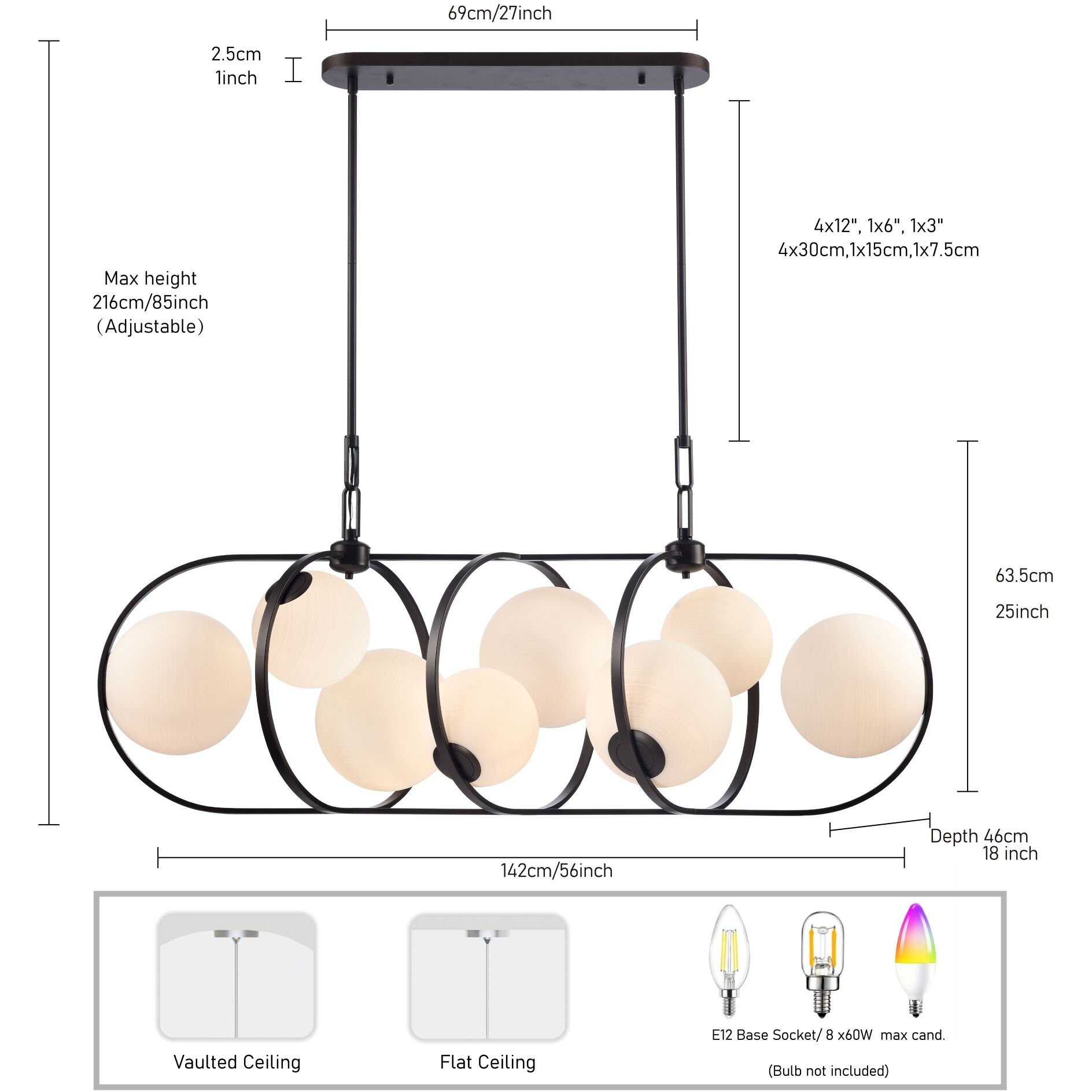 Concentro 8 Light 56 inch Dark Bronze Linear Chandelier Ceiling Light