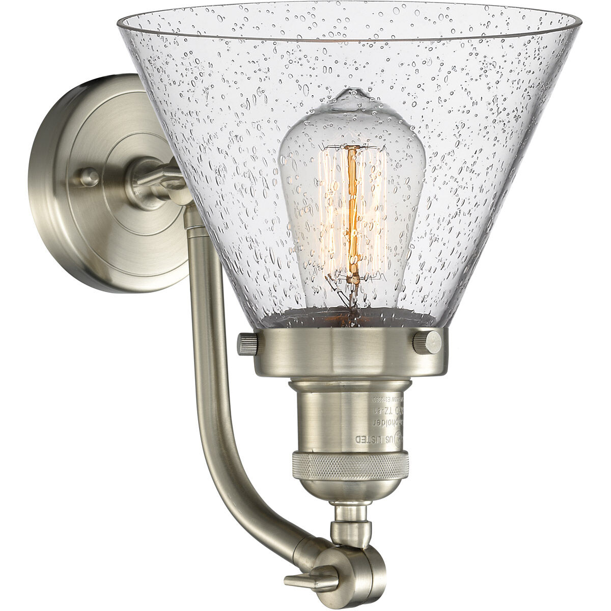 Franklin Restoration Large Cone 1 Light 8 inch Brushed Satin Nickel Sconce Wall Light in Seedy Glass, Franklin Restoration