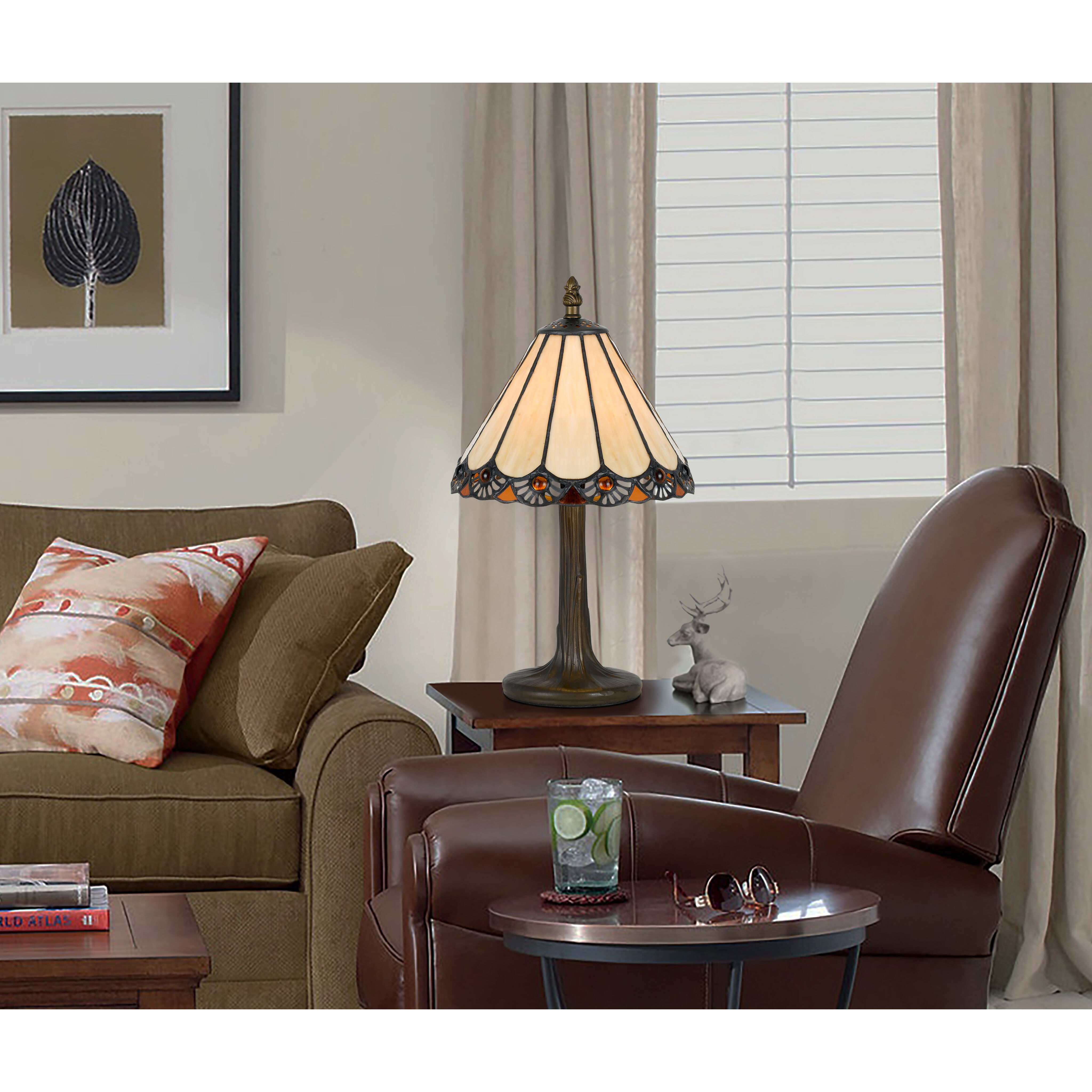 Tiffany 14 inch 40 watt Antique Brass Accent Table Lamp Portable Light