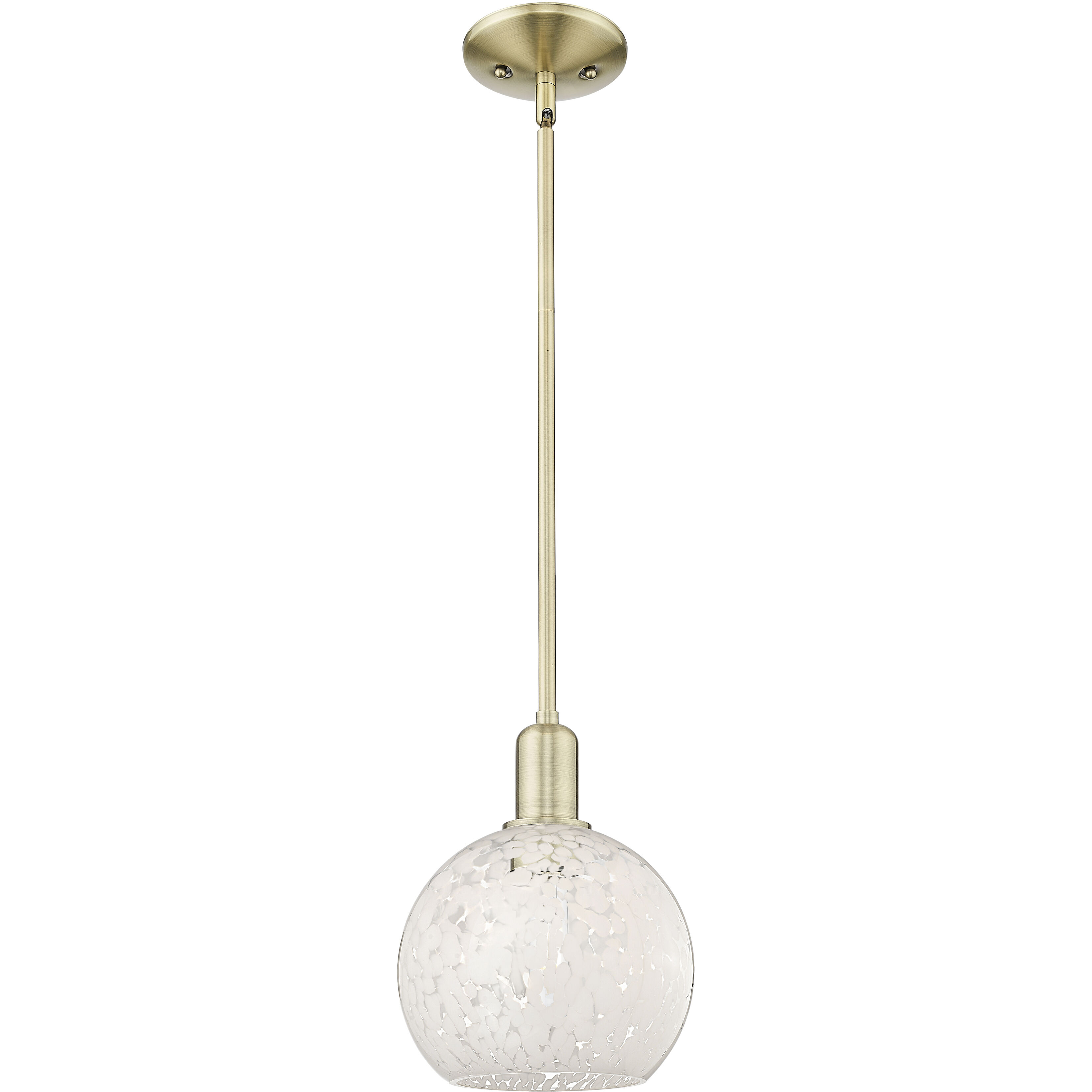 Arcadia White Mouchette 1 Light 8 inch Antique Brass Mini Pendant Ceiling Light