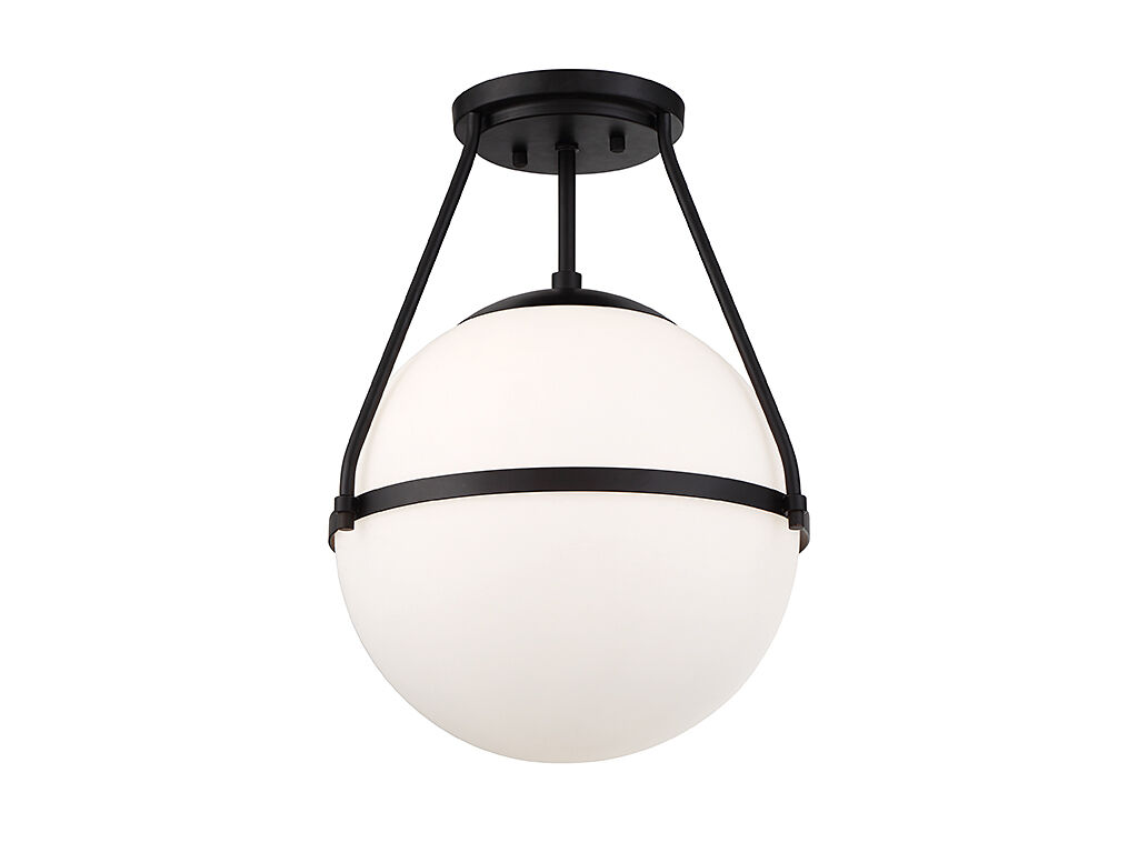 Mid-Century Modern 1 Light 13.25 inch Matte Black Semi-Flush Ceiling Light