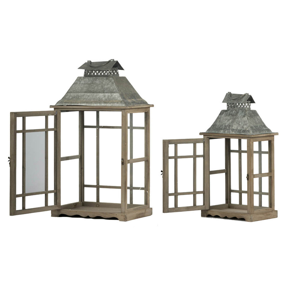 Classic Scape 14.2 inch Zinc and Brown Outdoor Lantern, Set of 2