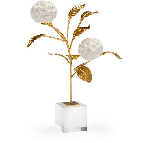 Chelsea House Antique Gold Leaf/White Glaze/Clear Hydrangea on Stand Accent