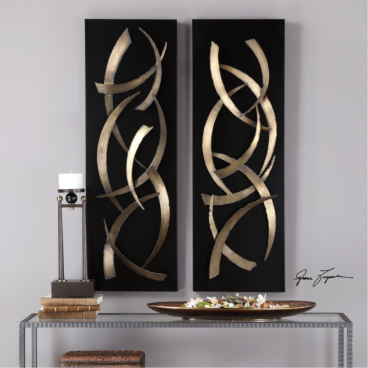 Brushstrokes 47 X 16 inch Metal Wall Art, Set of 2