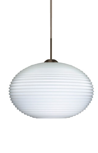 Pape LED Bronze Pendant Ceiling Light in Opal Ribbed Glass