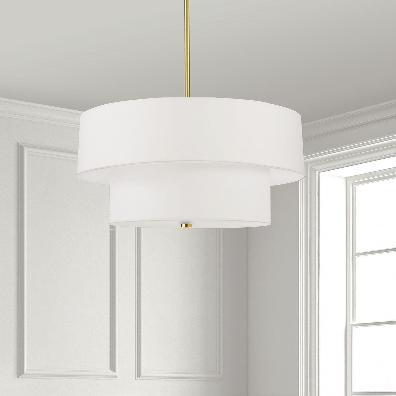 Everly 4 Light 20 inch Aged Brass with White Pendant Ceiling Light