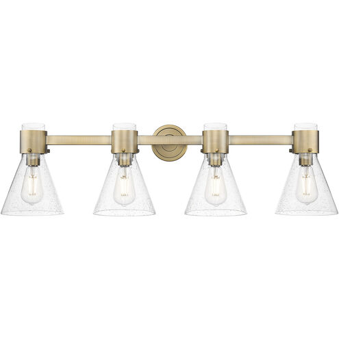 Downtown Urban Lawton Cone 4 Light 34 inch Brushed Brass Bath Vanity Light Wall Light in Seedy