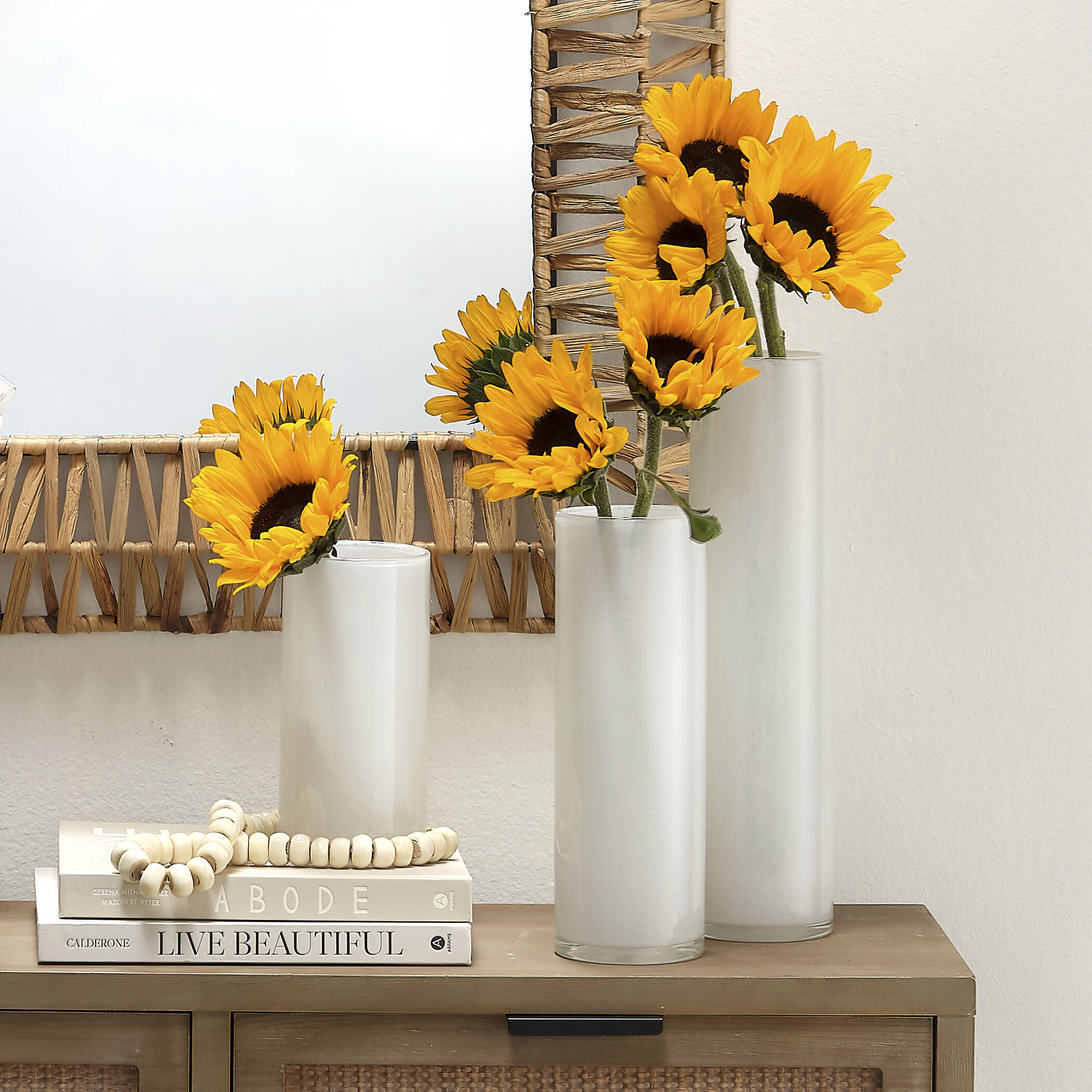 Gwendolyn 16 X 4 inch Vases in White Glass, Set of 3