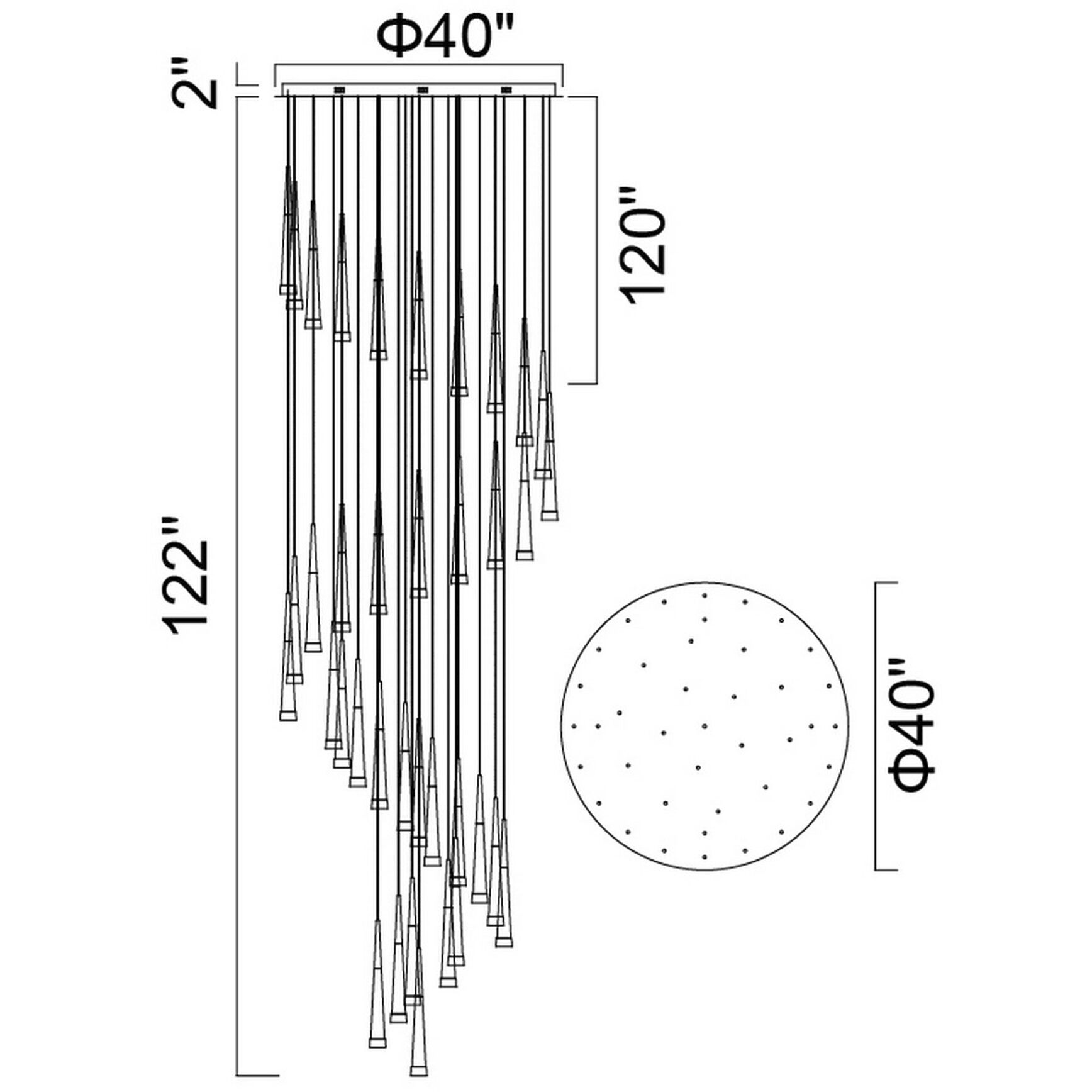 Andes LED 40 inch Satin Gold Multi Light Pendant Ceiling Light