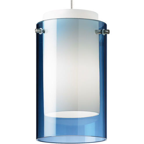 Mini Echo 1 Light 120 Satin Nickel Low-Voltage Pendant Ceiling Light in Monopoint, LED 90 CRI 3000K, Steel Blue Glass