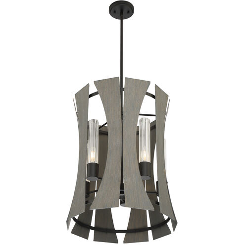 Pennino LED 18 inch Matte Black with Grey Wood Chandelier Ceiling Light
