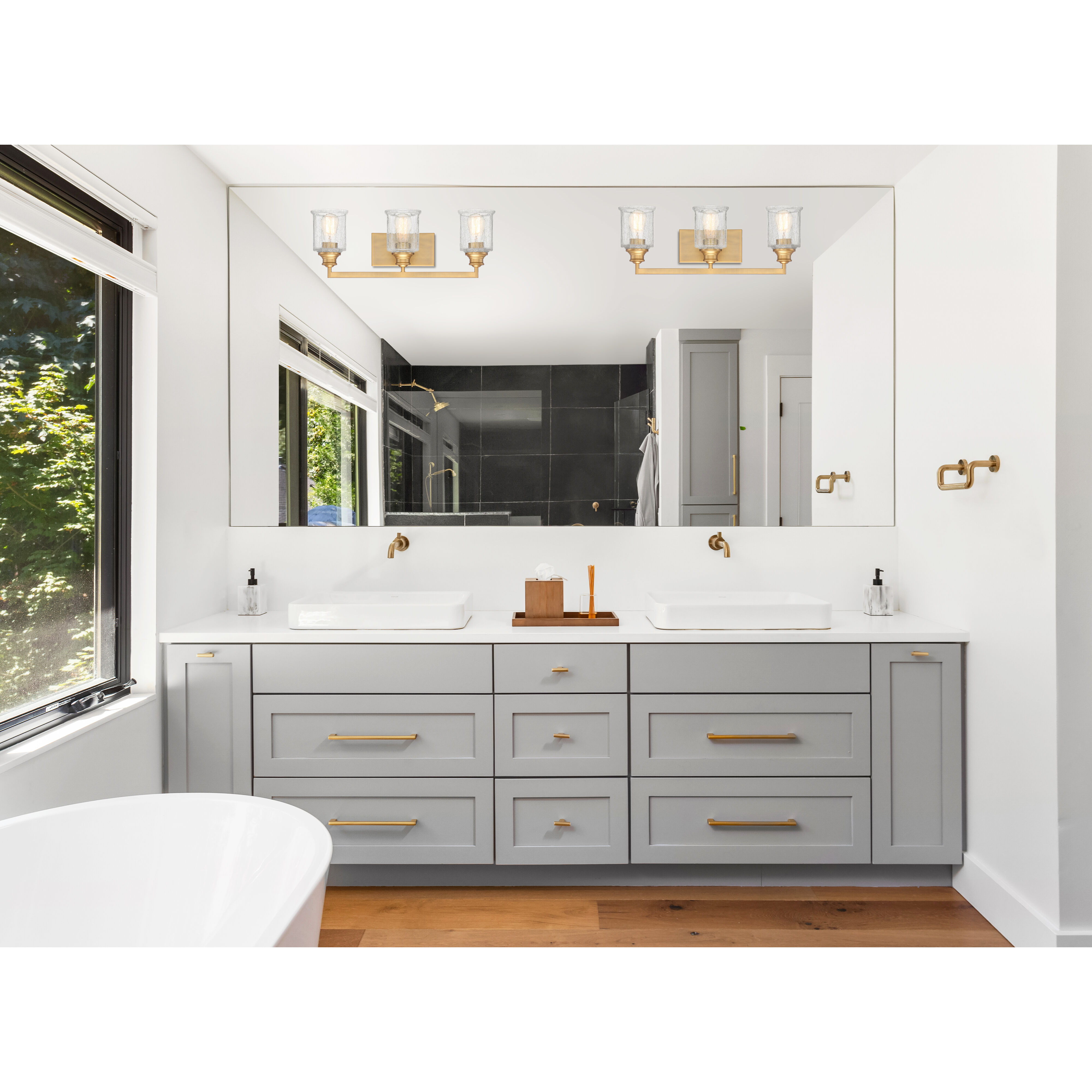 Hampton 3 Light 24 inch Warm Brass Bathroom Vanity Light Wall Light