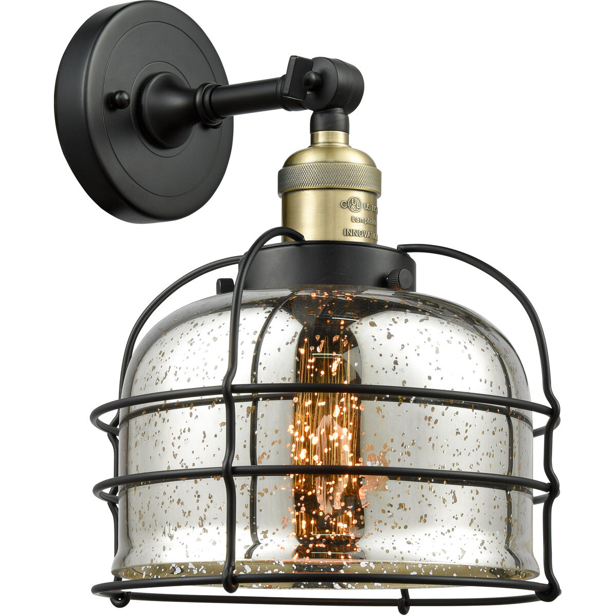 Franklin Restoration Large Bell Cage 1 Light 8 inch Black Antique Brass Semi-Flush Mount Ceiling Light in Silver Plated Mercury with Cage, Franklin Restoration