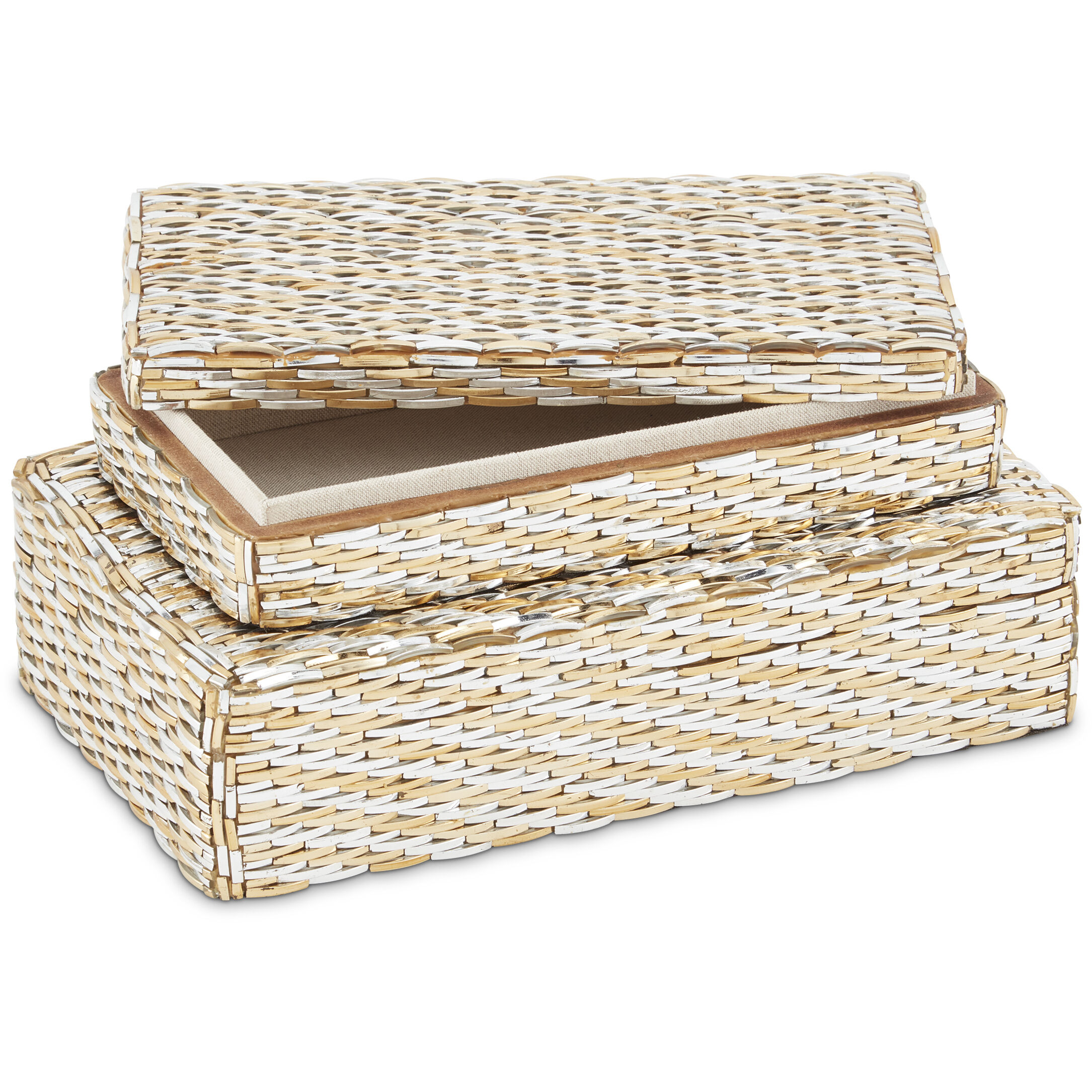 Glimmer 12.38 inch Gold/Silver Boxes, Set of 2