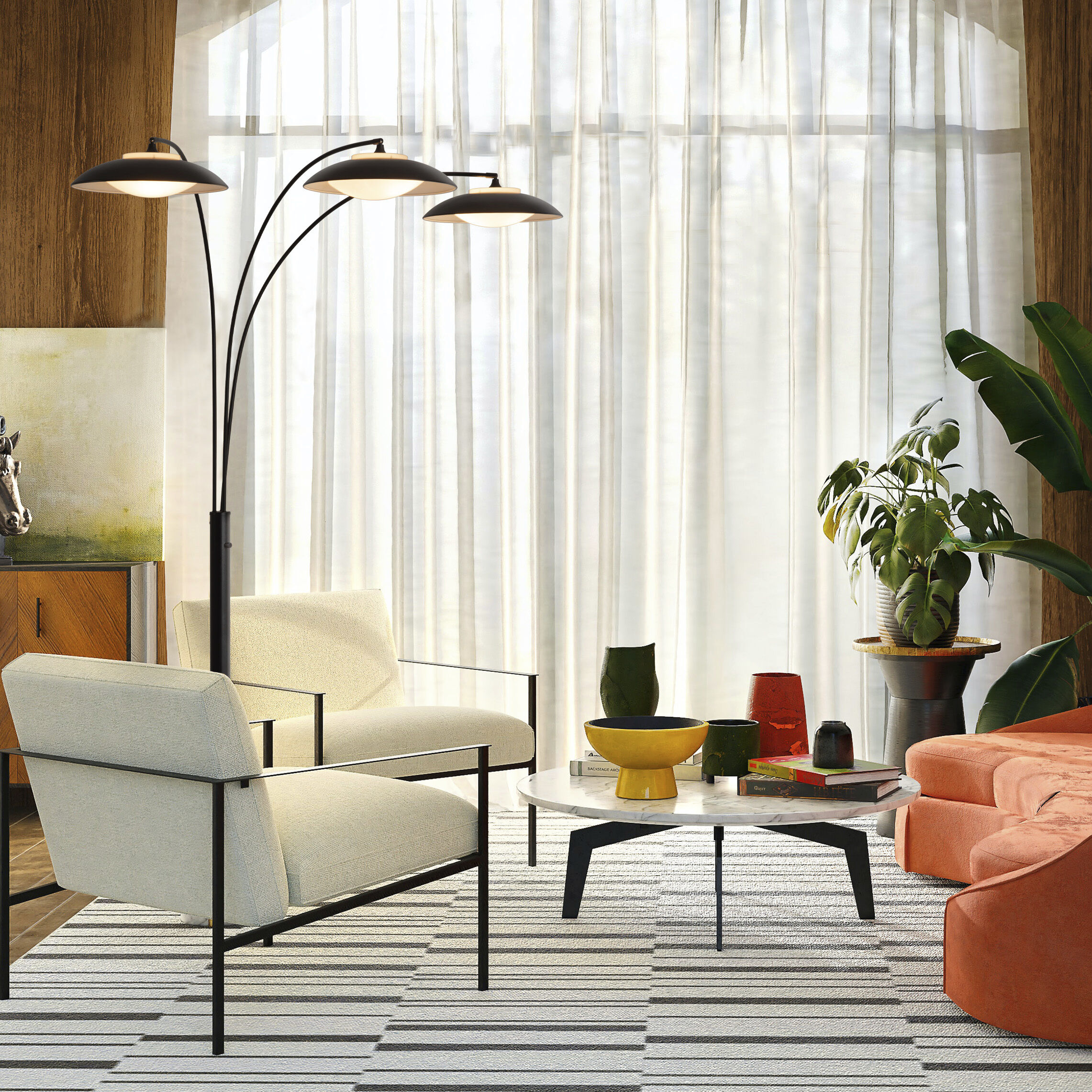 Nova of California Saucer 3 Light Arc Floor Lamp Matte Black