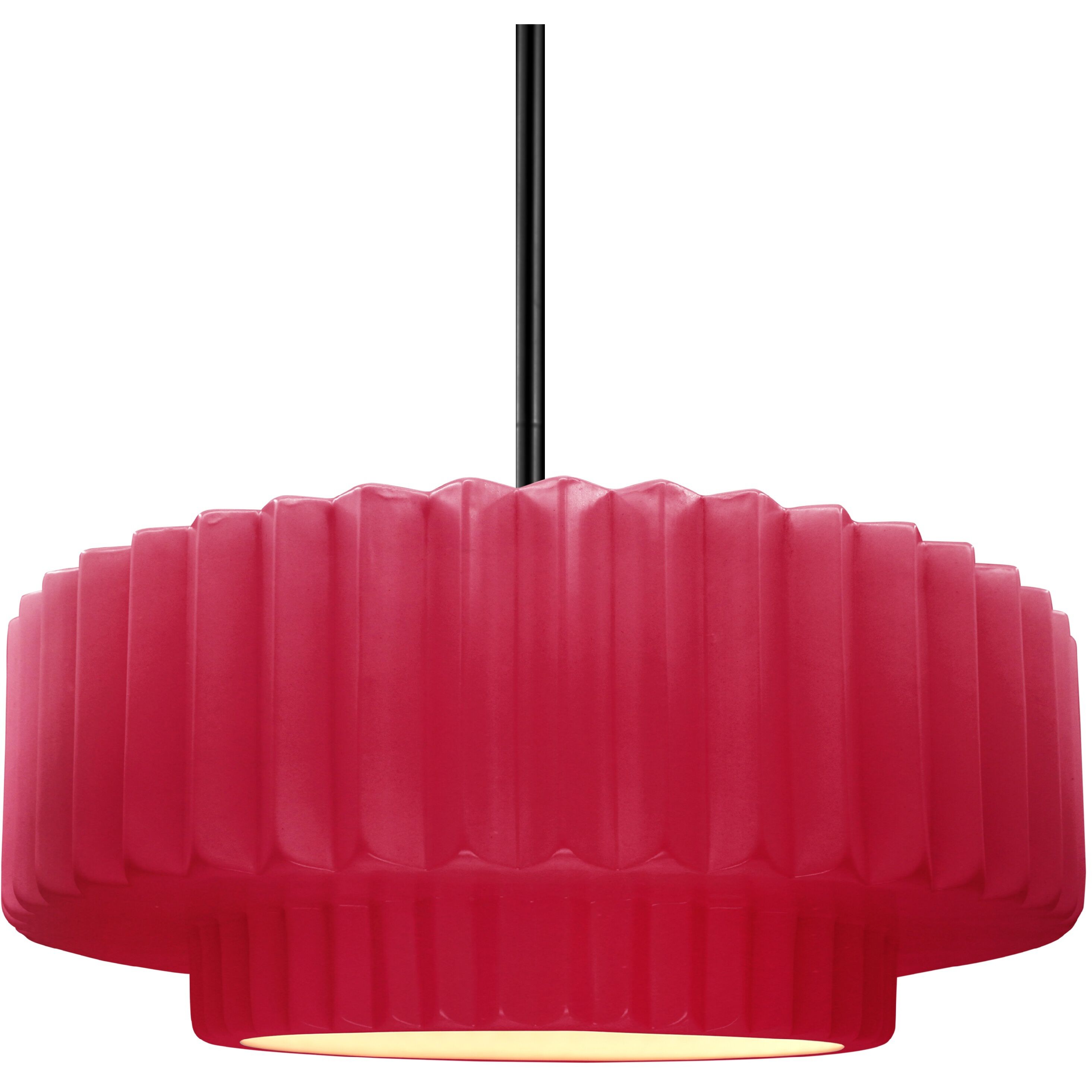 Radiance Collection - Pleated Tier Pendant Ceiling Light in Matte Black, Black Cord, Replaceable Bulb, Cerise, 14.5W x 5.25H, Form+Finish+Function