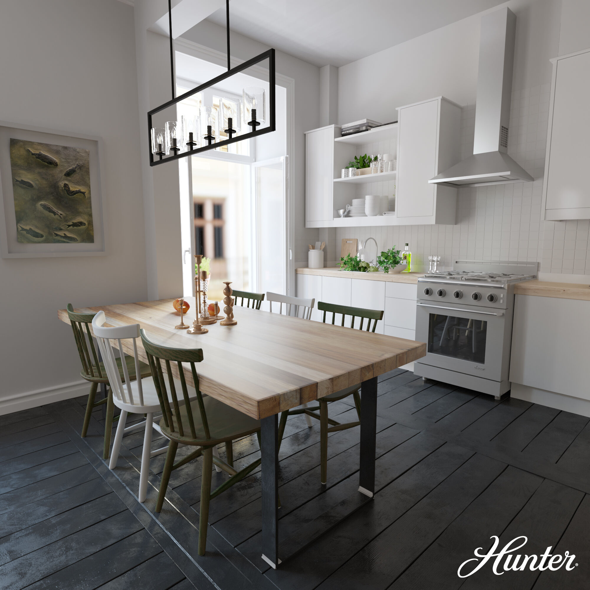 Kerrison 6 Light 48 inch Natural Black Iron Linear Chandelier Ceiling Light