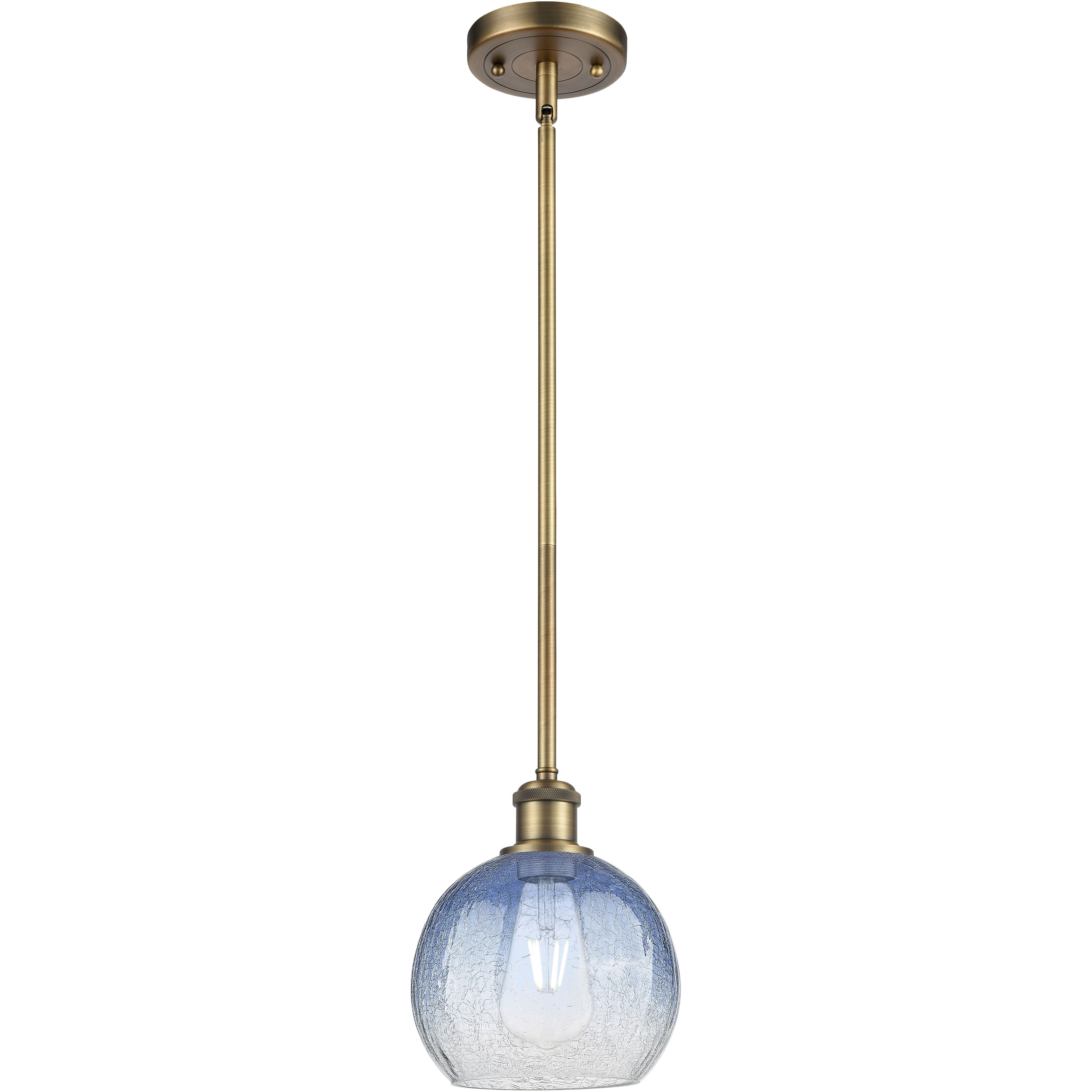 Ballston Brookhaven Globe 1 Light 7.88 inch Brushed Brass Mini Pendant Ceiling Light in Sapphire Blue Glass