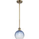 Ballston Brookhaven Globe 1 Light 7.88 inch Brushed Brass Mini Pendant Ceiling Light in Sapphire Blue Glass