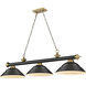 Cordon 3 Light 58 inch Matte Black and Rubbed Brass Billiard Ceiling Light in Matte Black Steel