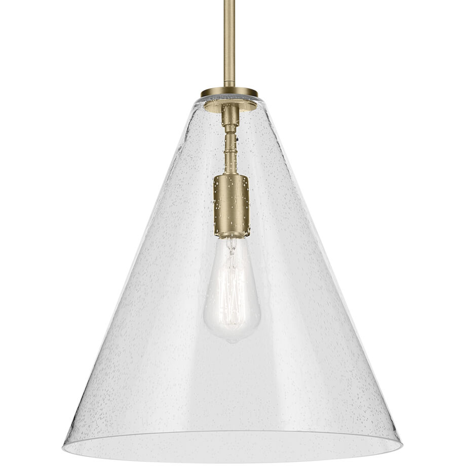 Everly 1 Light Natural Brass Pendant Ceiling Light in Clear Seeded