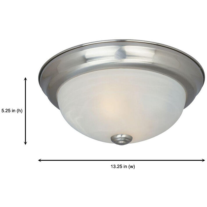 Decorative 2 Light 13 inch Satin Platinum Flushmount Ceiling Light in White Alabaster, Medium
