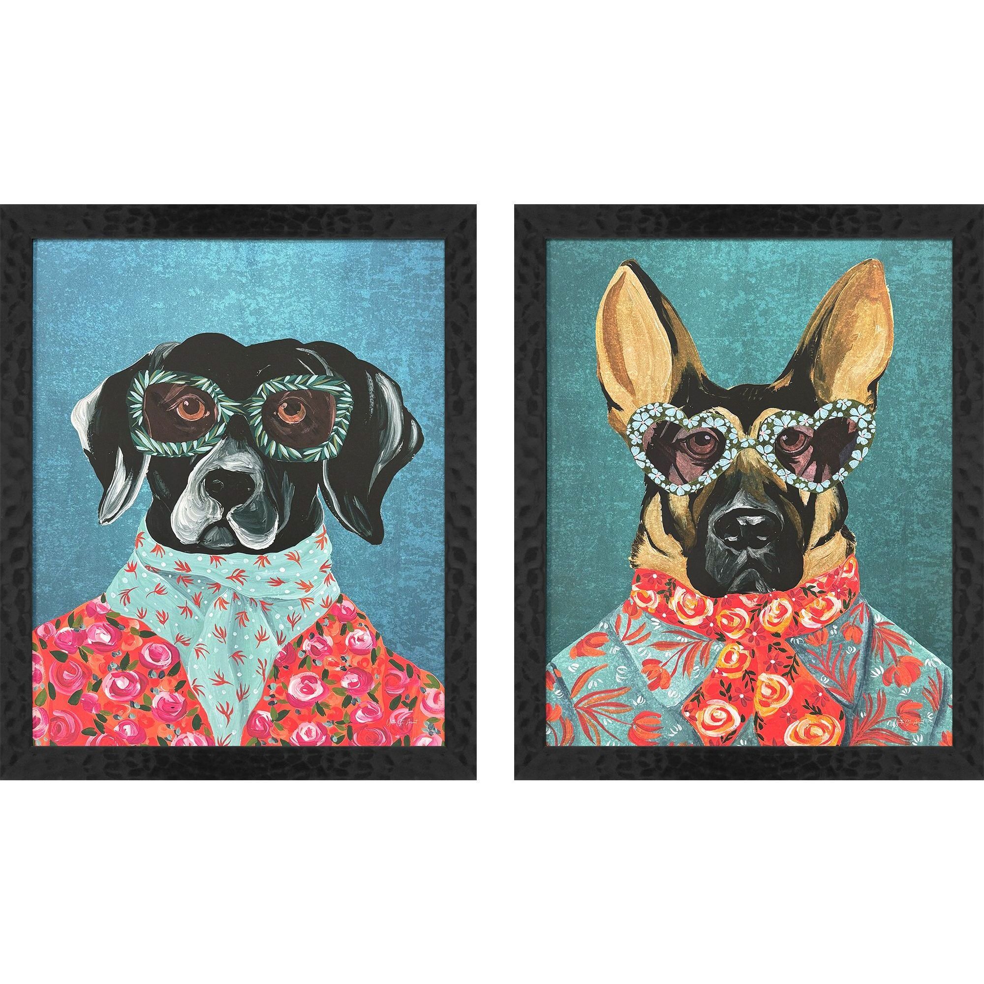 Whimsy Dog Multi and Blue and Green and Black Framed Art, Propac