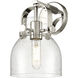 Pilaster II Bell Sconce Wall Light in Polished Nickel, Seedy Glass