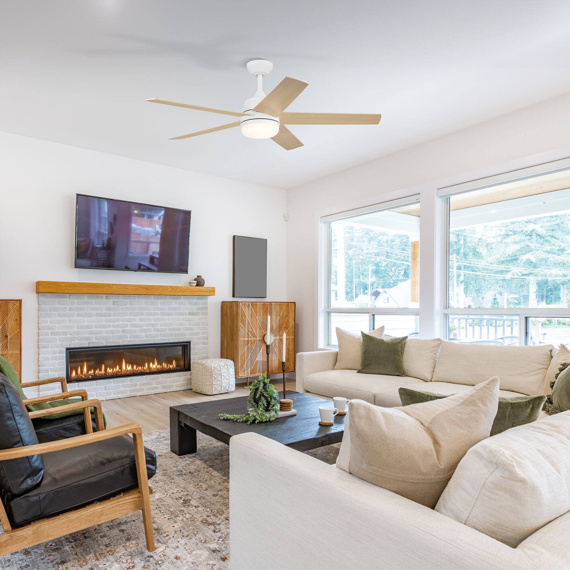 Astrea 52 inch Matte White with Reversible Matte White/Blonde Maple Blades Smart Color Fan