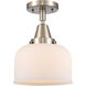 Franklin Restoration Large Bell 1 Light 8 inch Brushed Satin Nickel Flush Mount Ceiling Light in Matte White Glass