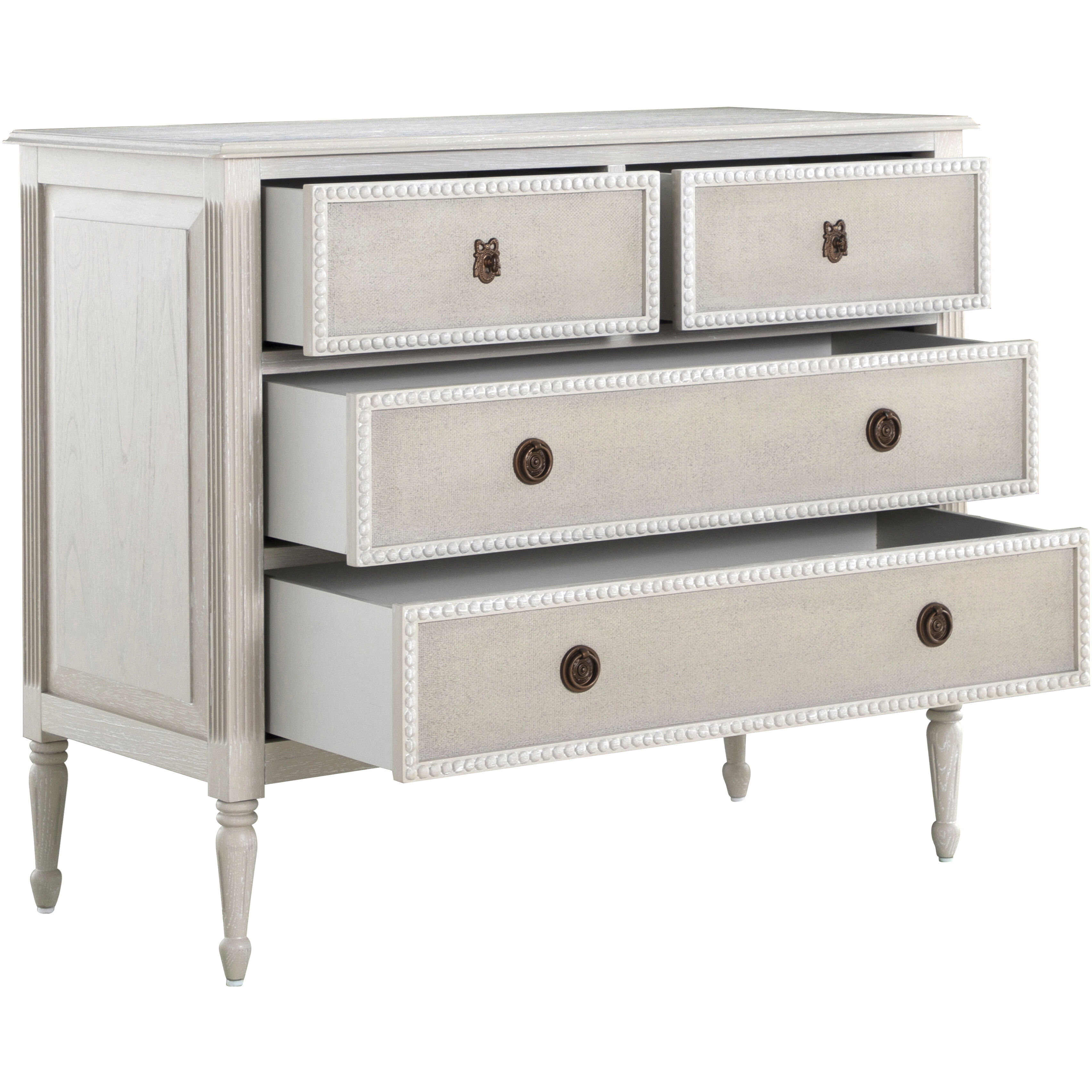Caroline Cerused White and Painted Burlap Chest