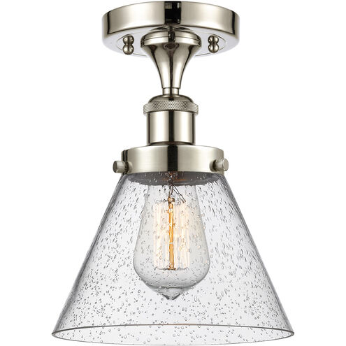 Ballston Large Cone 1 Light 8 inch Polished Nickel Semi-Flush Mount Ceiling Light in Seedy Glass