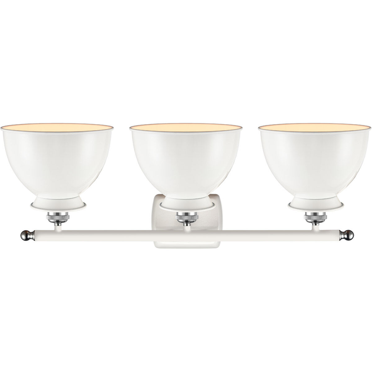 Ballston Adirondack 3 Light 28 inch White and Polished Chrome Bath Vanity Light Wall Light in Incandescent, Glossy White, Ballston