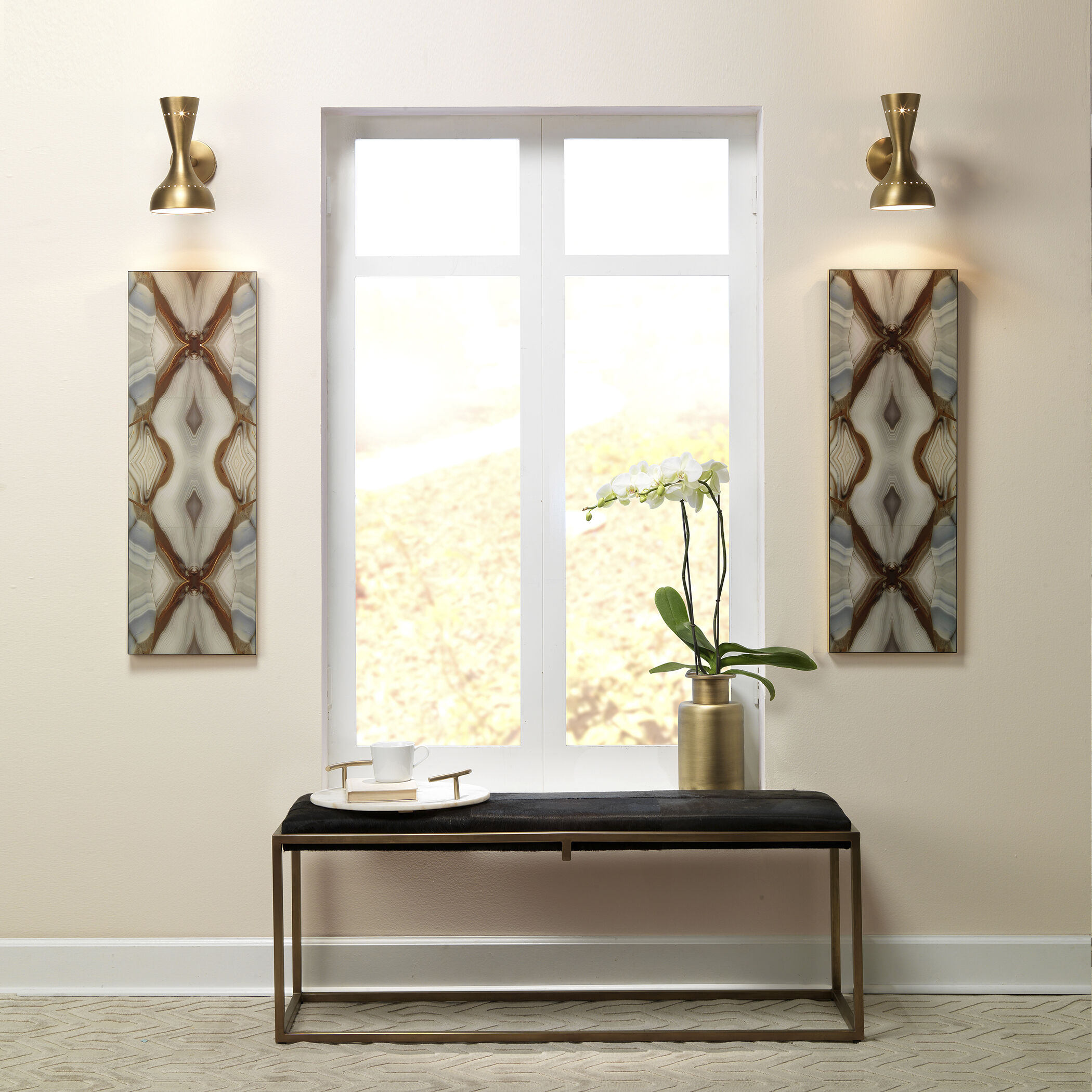 Shelby Espresso Hide and Antique Brass Bench