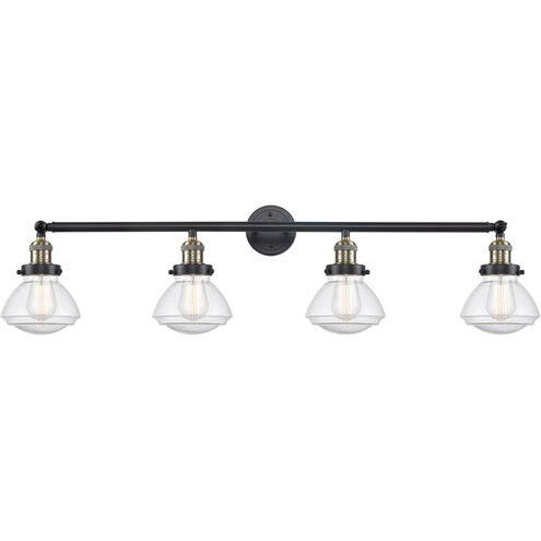 Franklin Restoration Olean 4 Light 43 inch Black Antique Brass Bath Vanity Light Wall Light in Seedy Glass, Franklin Restoration