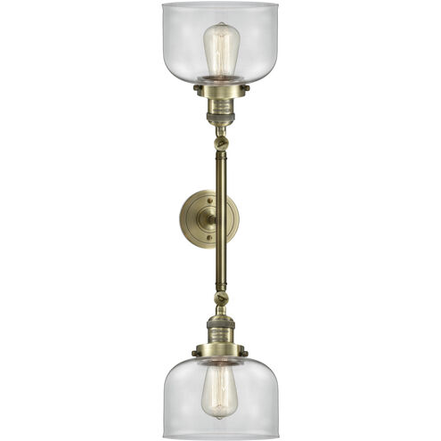 Franklin Restoration Large Bell 2 Light 19 inch Antique Brass Bath Vanity Light Wall Light in Incandescent, Clear Glass, Franklin Restoration
