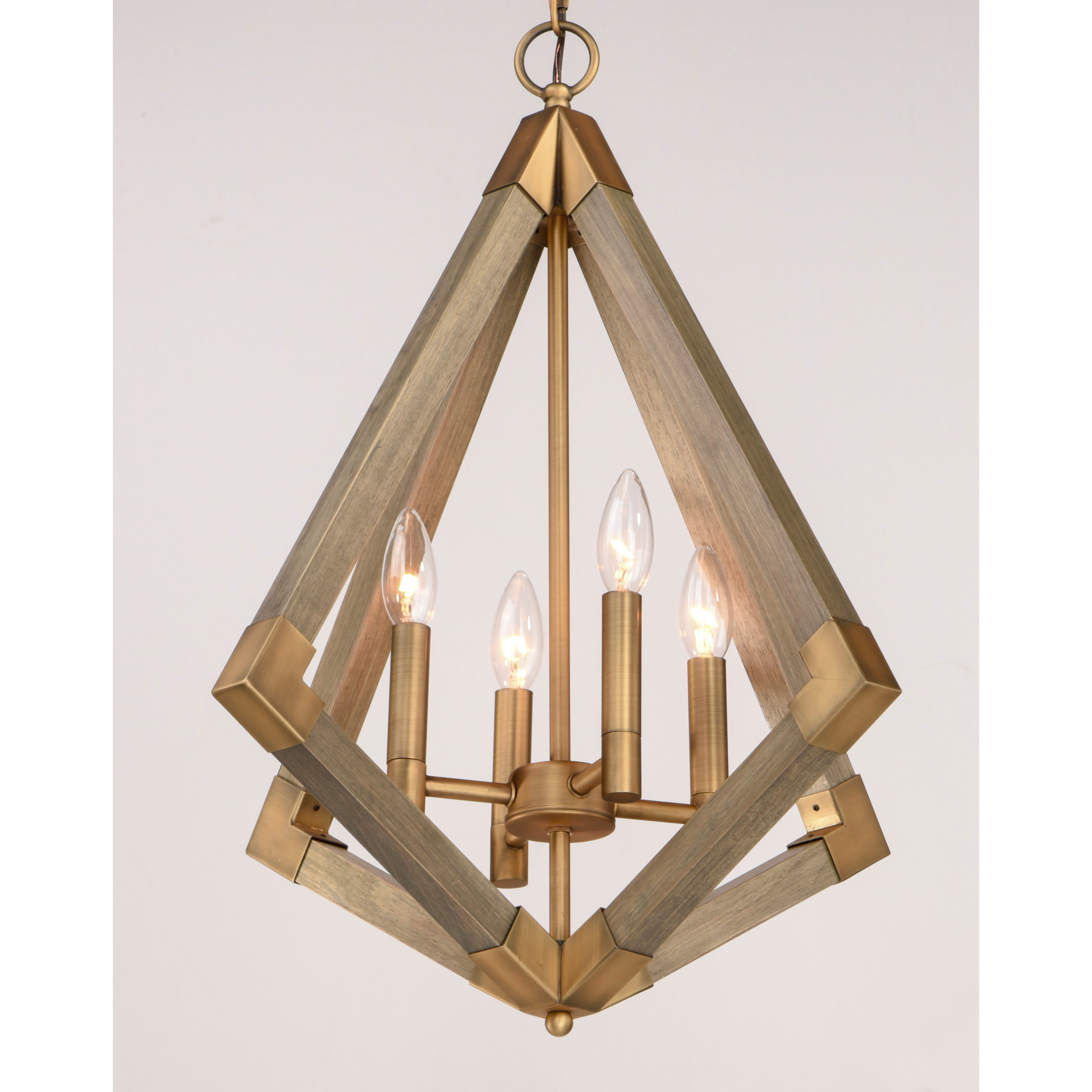 Vector 4 Light 19 inch Weathered Oak/Antique Brass Single Pendant Ceiling Light