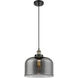 Ballston X-Large Bell LED 12 inch Black Antique Brass Mini Pendant Ceiling Light in Plated Smoke Glass