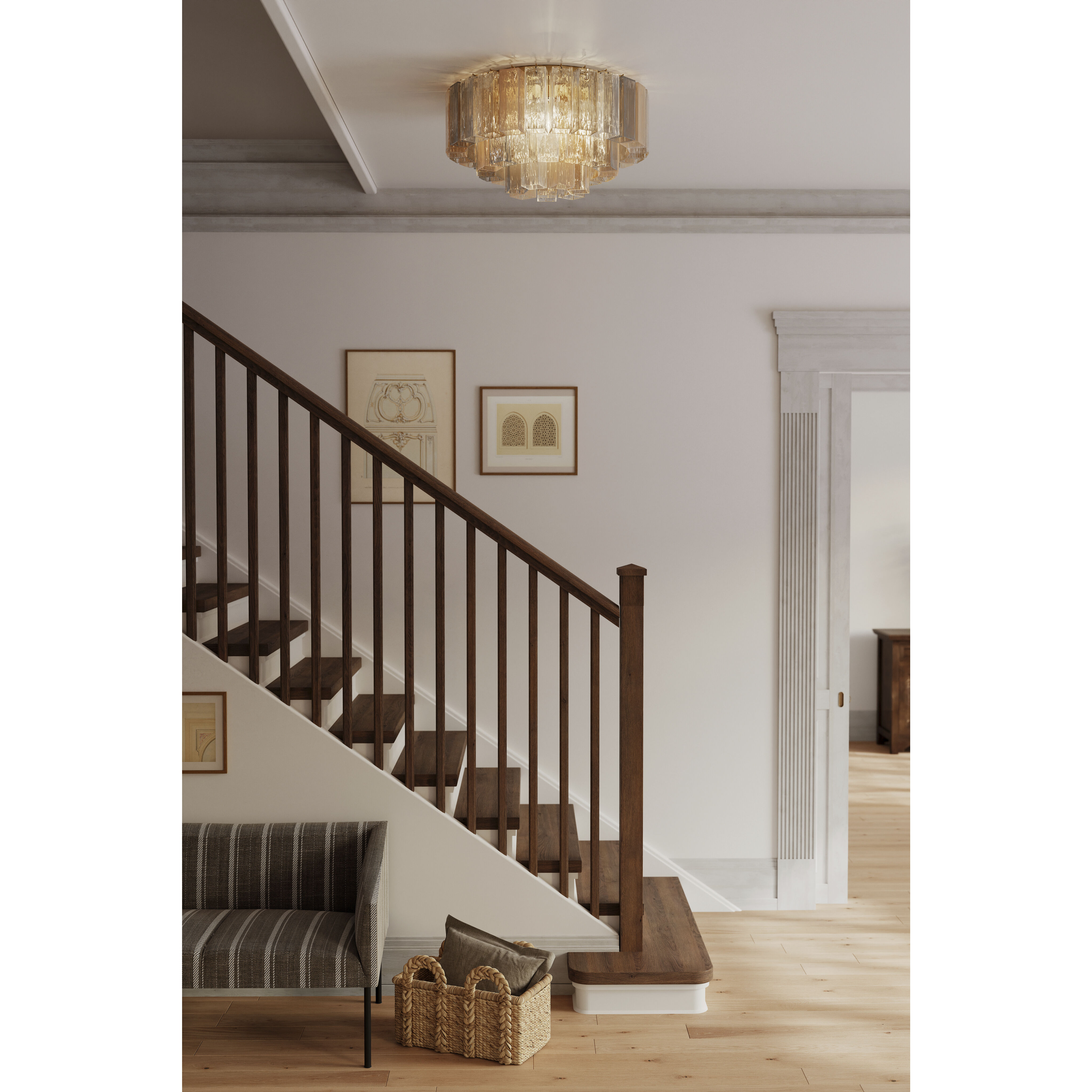 Torvento 7 Light 28 inch Legacy Brass Flush Mount Ceiling Light in Clear,  Grey Smoke and Amber Handmade Glass