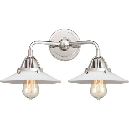 Nouveau 2 Halophane 2 Light 17 inch Polished Chrome Bath Vanity Light Wall Light in Matte White Halophane Glass