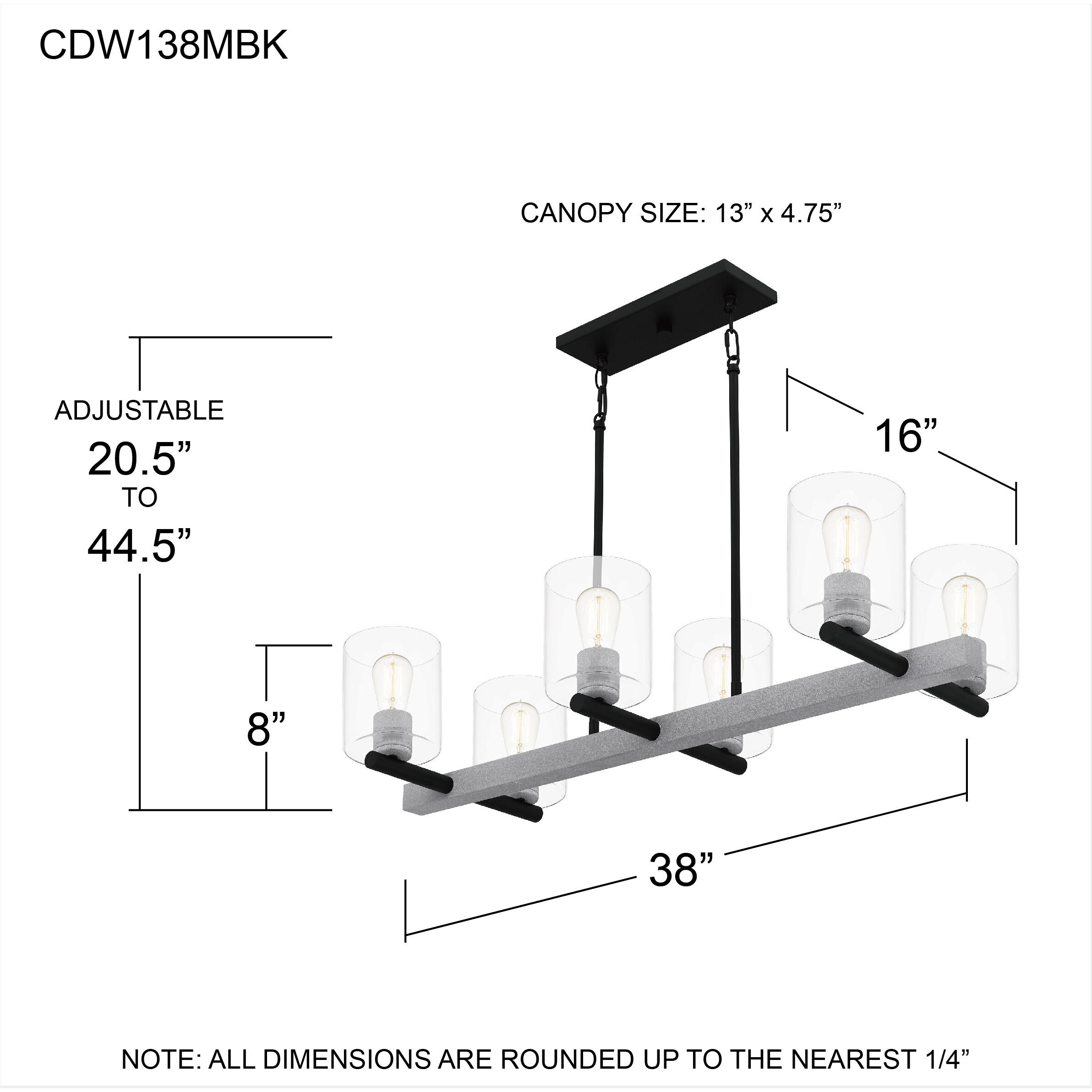 Caldwell 6 Light 38 inch Matte Black Island Light Ceiling Light