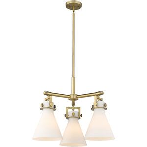 Newton Cone Pendant Ceiling Light in Brushed Brass, Matte White Glass