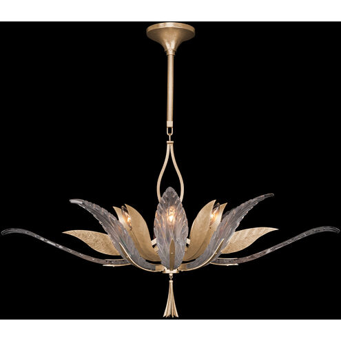 Plume 8 Light 40 inch Gold Pendant Ceiling Light in Dichroic Feathers Studio Glass