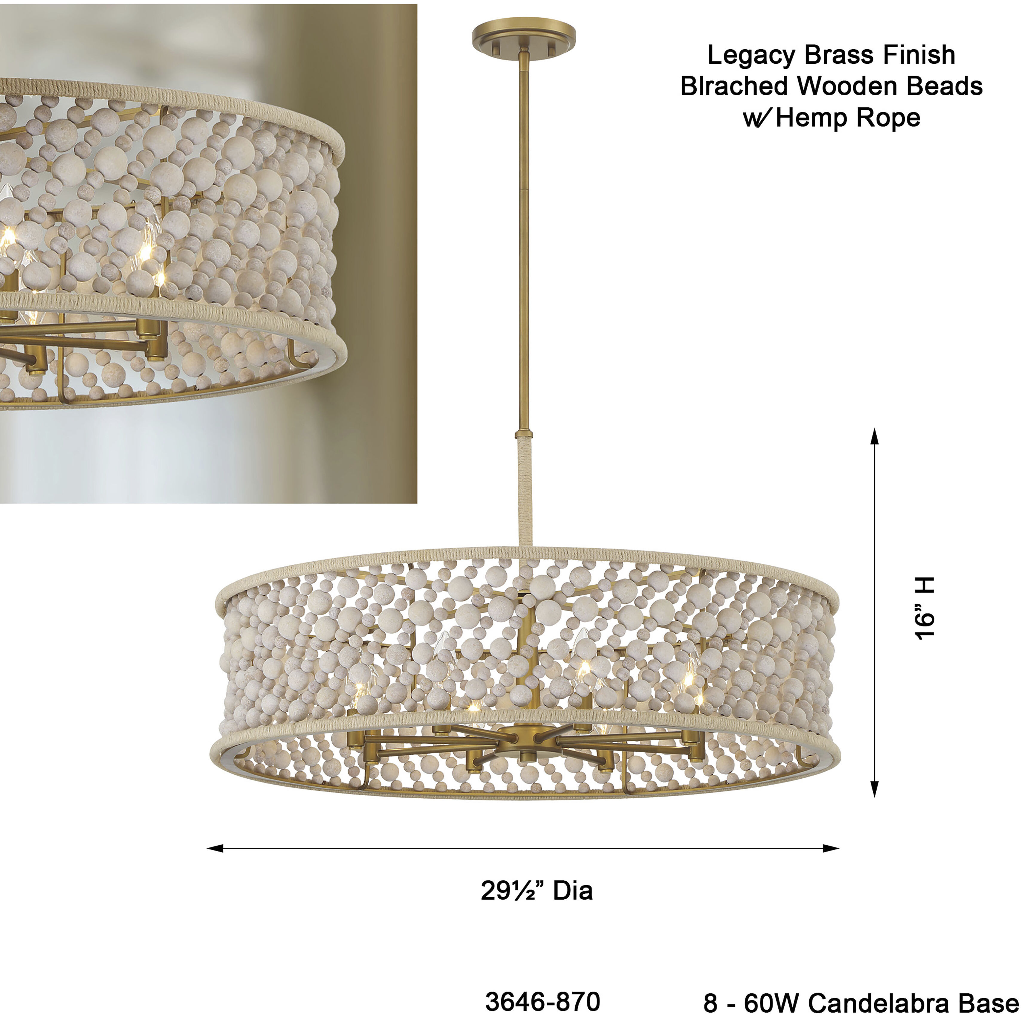 Horsmore 8 Light 29.5 inch Legacy Brass Pendant Ceiling Light