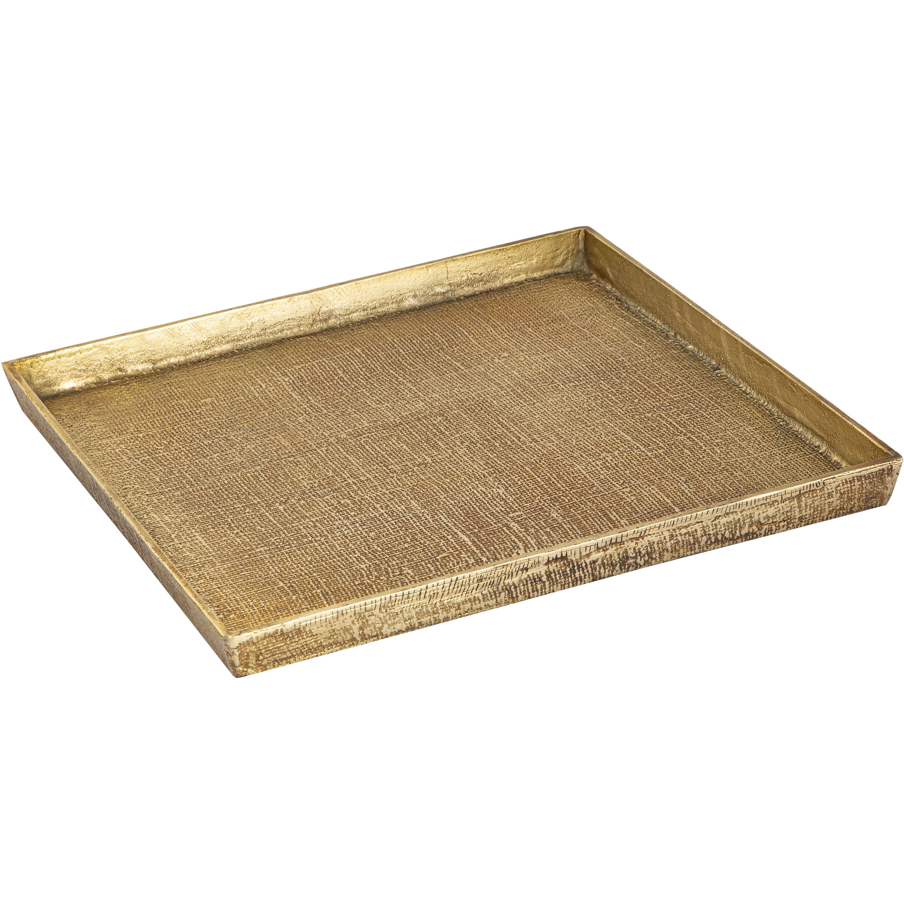 Square Linen Antique Brass Tray, Set of 2
